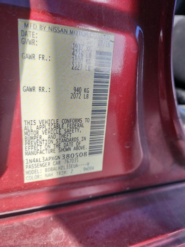 2016 Nissan Altima 2.5 VIN: 1N4AL3APXGN380508 Lot: 85560765