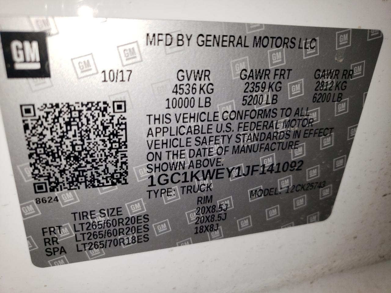 2018 Chevrolet Silverado K2500 Heavy Duty Ltz VIN: 1GC1KWEY1JF141092 Lot: 84929695