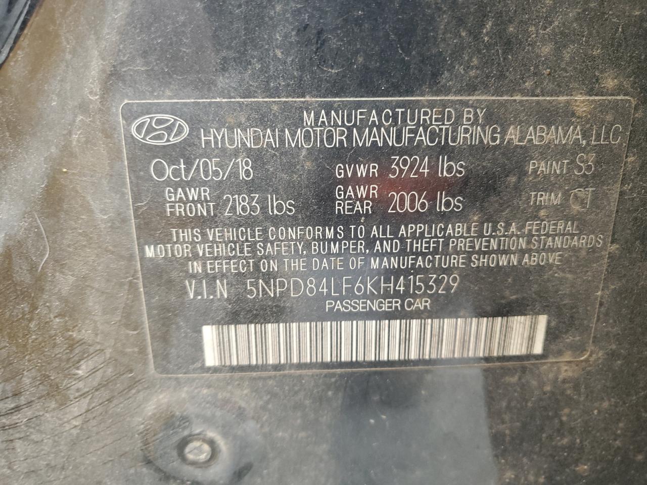 2019 Hyundai Elantra Sel VIN: 5NPD84LF6KH415329 Lot: 86062545