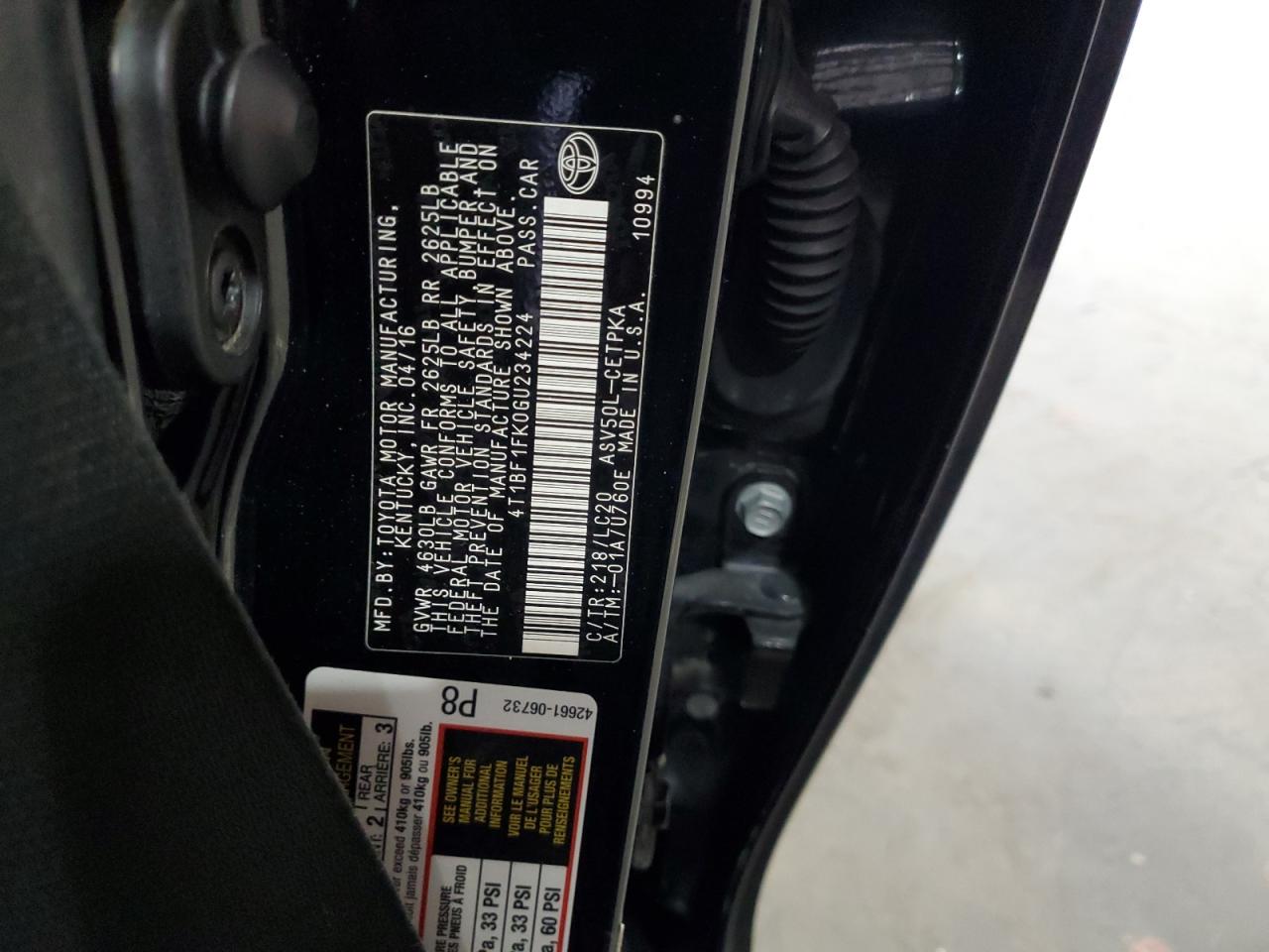 2016 Toyota Camry Le VIN: 4T1BF1FK0GU234224 Lot: 82306735