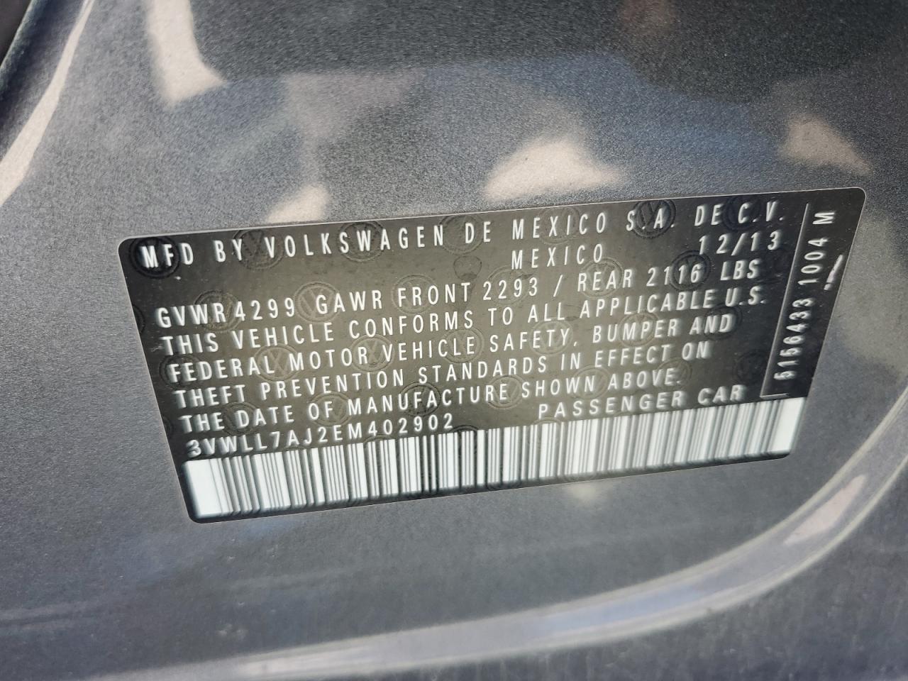 2014 Volkswagen Jetta Tdi VIN: 3VWLL7AJ2EM402902 Lot: 85298875