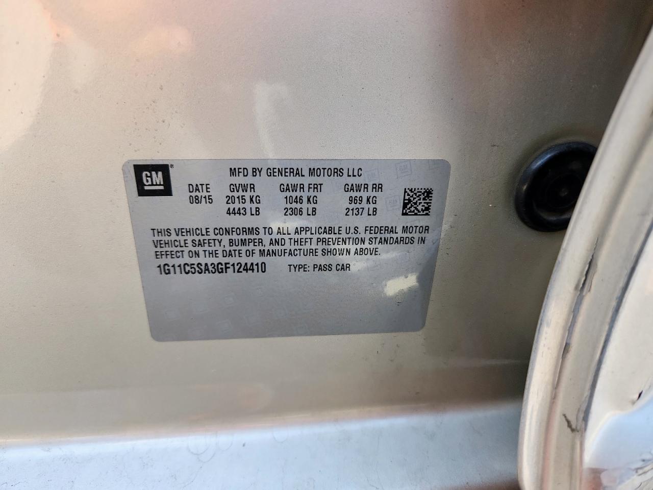 2016 Chevrolet Malibu Limited Lt VIN: 1G11C5SA3GF124410 Lot: 85127645