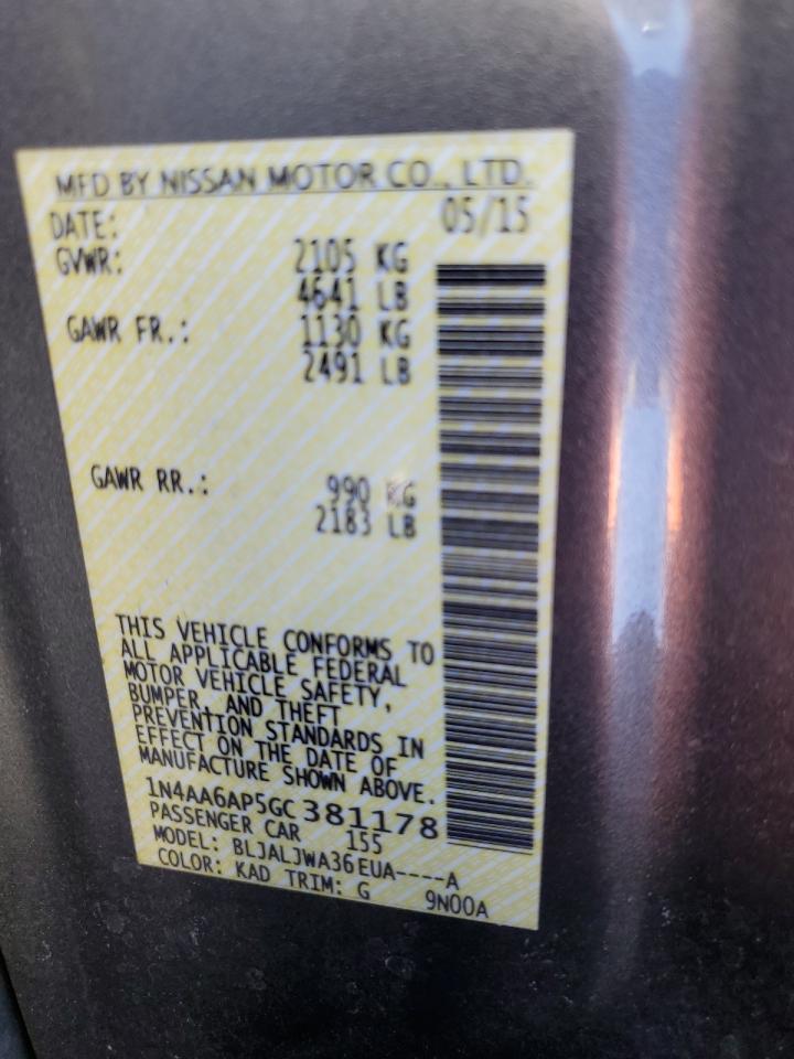 2016 Nissan Maxima 3.5S VIN: 1N4AA6AP5GC381178 Lot: 90509395