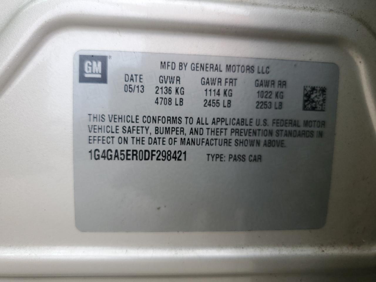 2013 Buick Lacrosse VIN: 1G4GA5ER0DF298421 Lot: 85347655