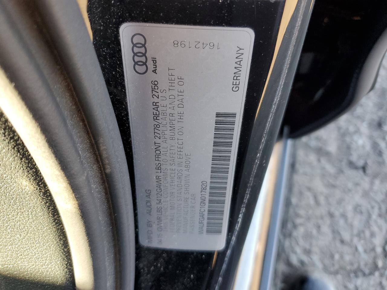 2016 Audi A6 Premium Plus VIN: WAUFGAFC1GN017820 Lot: 87083735