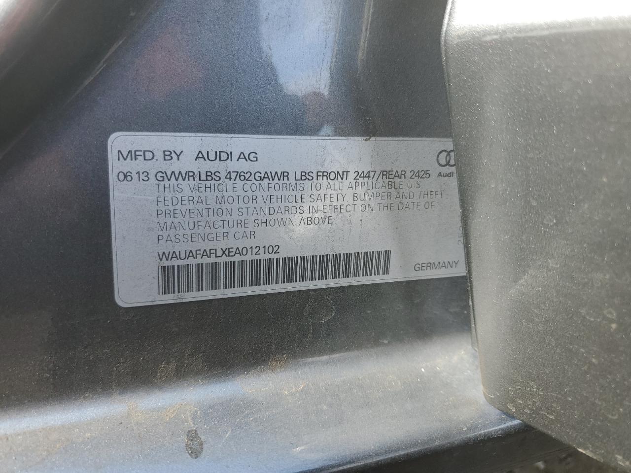 2014 Audi A4 Premium VIN: WAUAFAFLXEA012102 Lot: 81926515