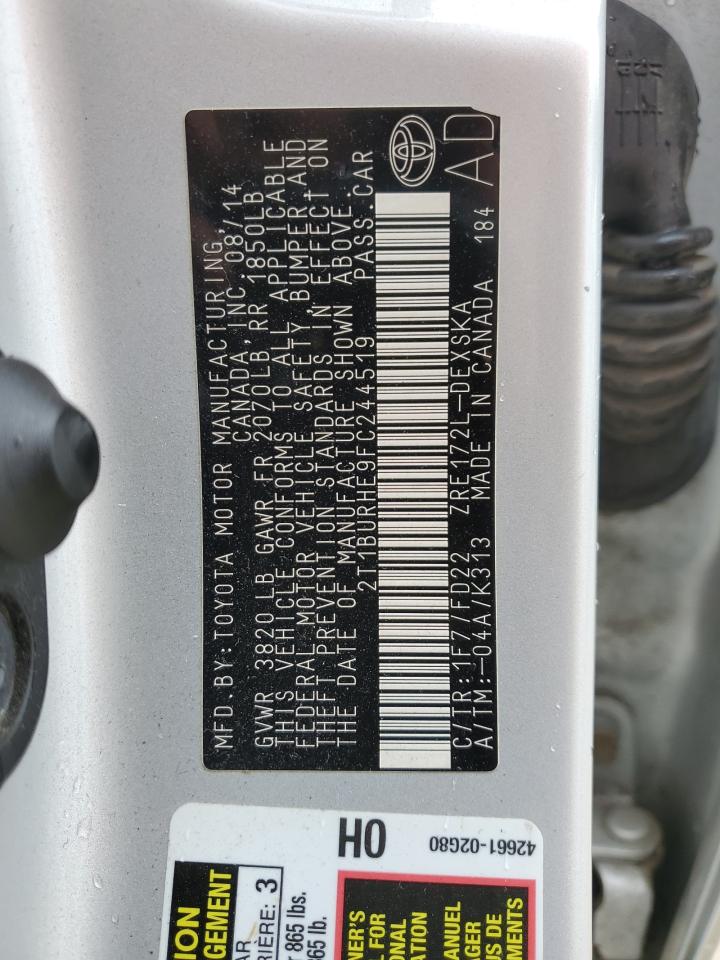 2015 Toyota Corolla L VIN: 2T1BURHE9FC244519 Lot: 86184925