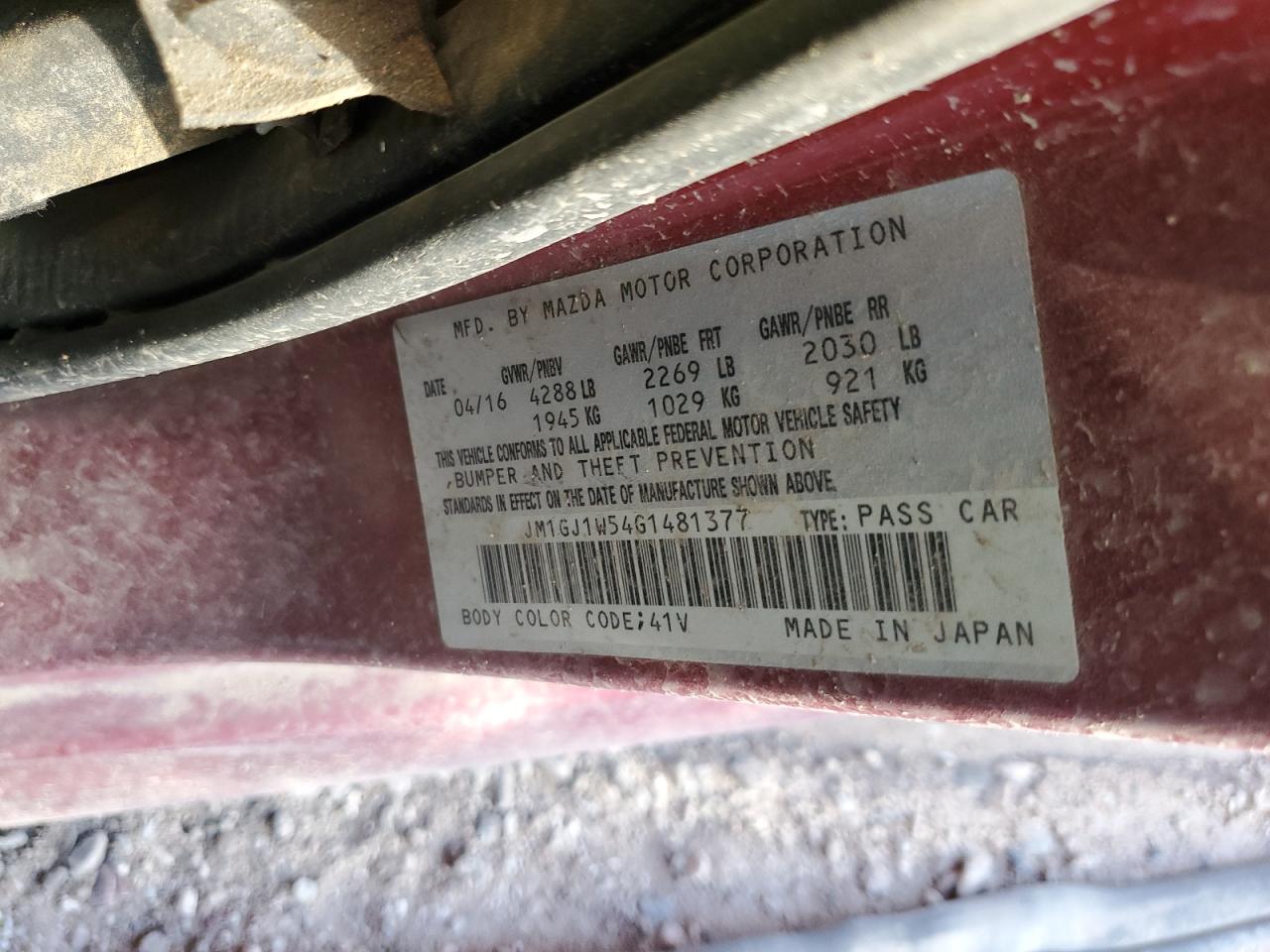 2016 Mazda 6 Grand Touring VIN: JM1GJ1W54G1481377 Lot: 72075965