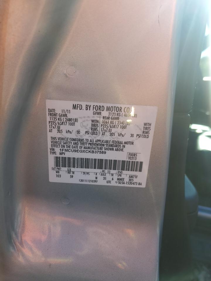 2012 Ford Escape Limited VIN: 1FMCU9EGXCKB37589 Lot: 86472195