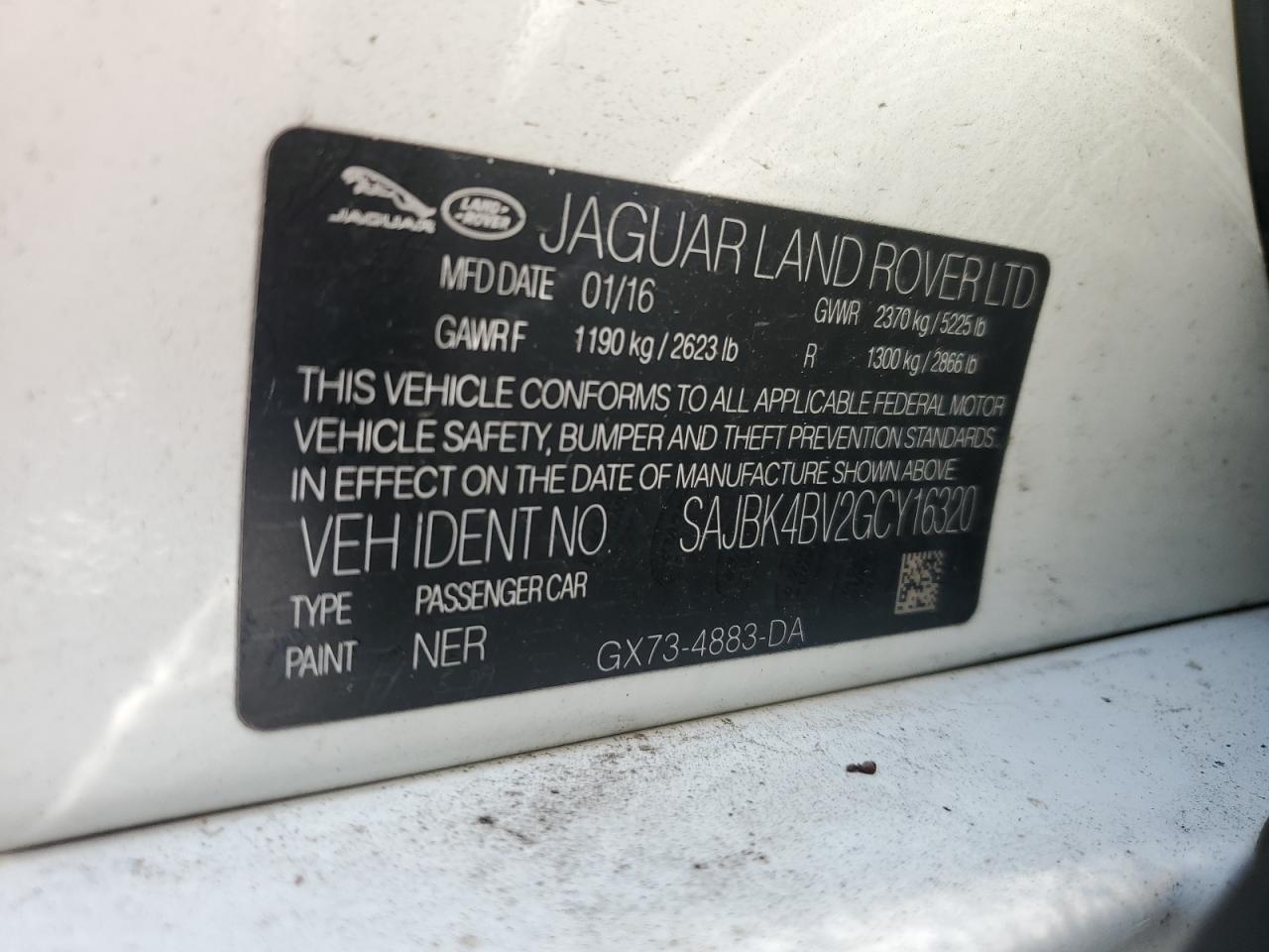 2016 Jaguar Xf Prestige VIN: SAJBK4BV2GCY16320 Lot: 84399945