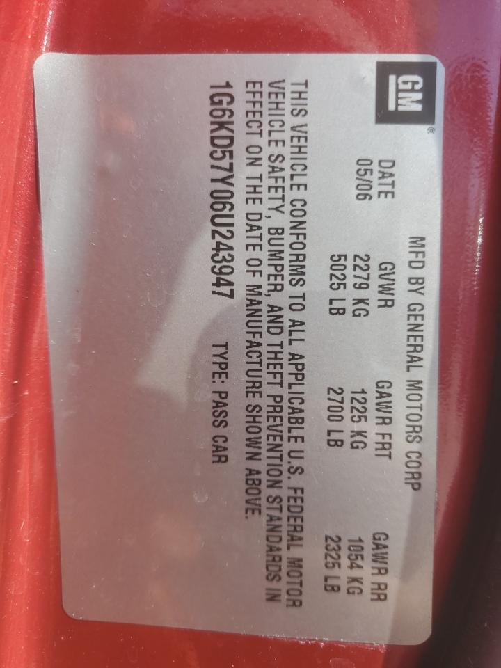 2006 Cadillac Dts VIN: 1G6KD57Y06U243947 Lot: 90727525