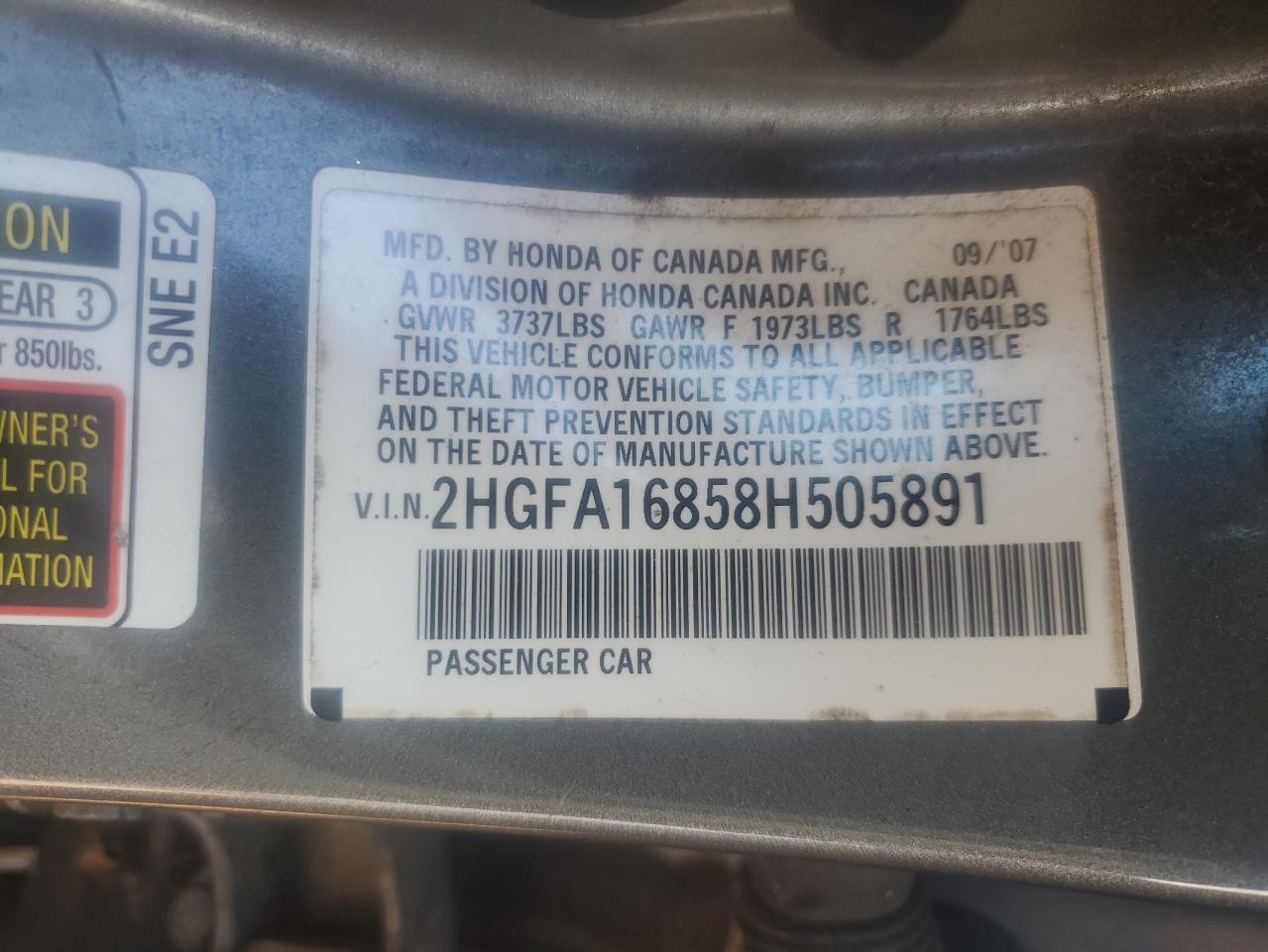 2008 Honda Civic Ex VIN: 2HGFA16858H505891 Lot: 84471335