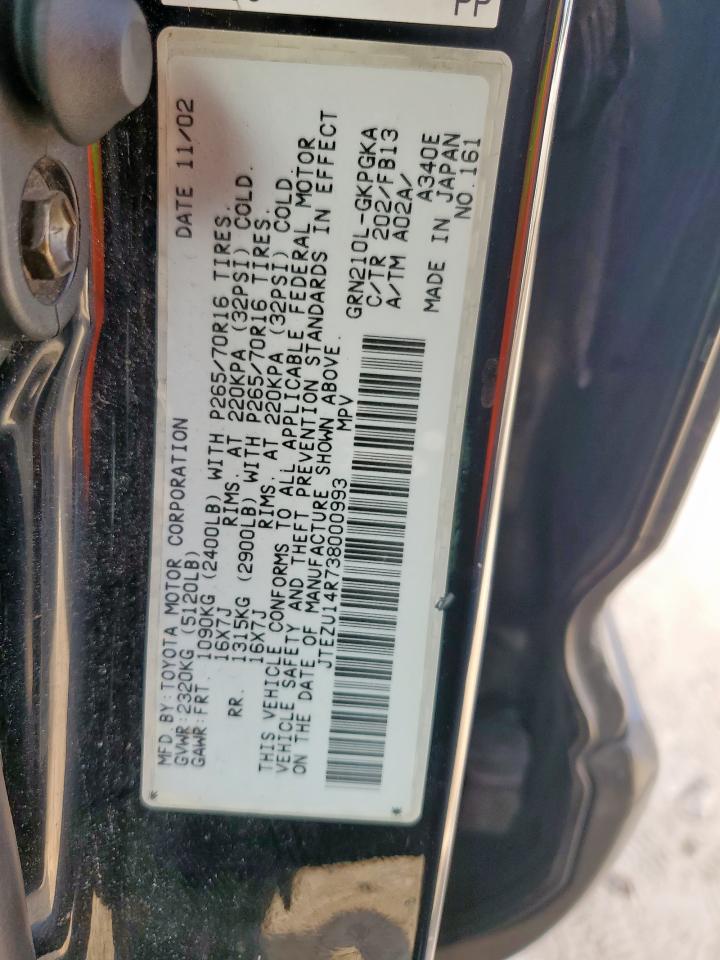 2003 Toyota 4Runner Sr5 VIN: JTEZU14R738000993 Lot: 82304365
