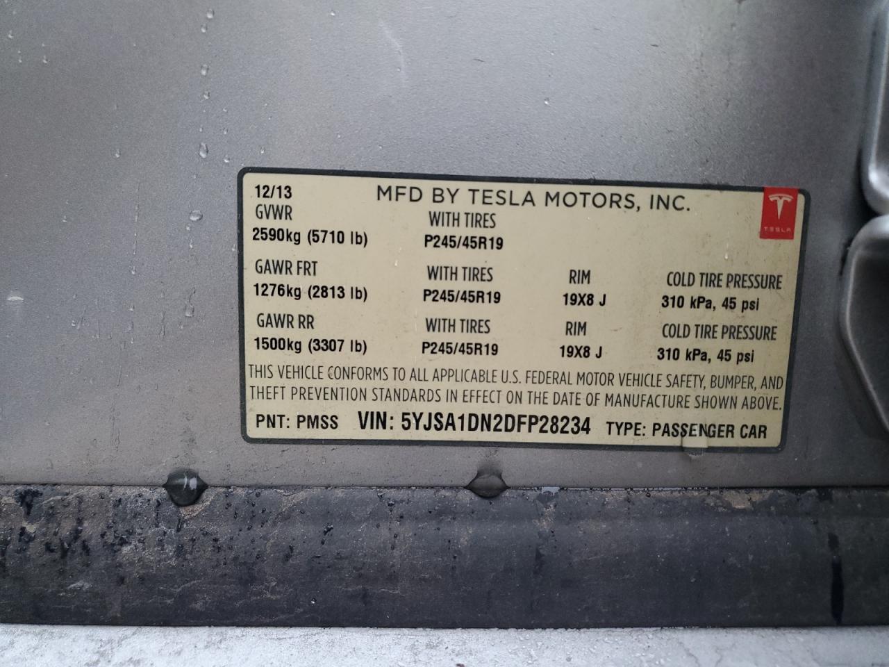 2013 Tesla Model S VIN: 5YJSA1DN2DFP28234 Lot: 90005825