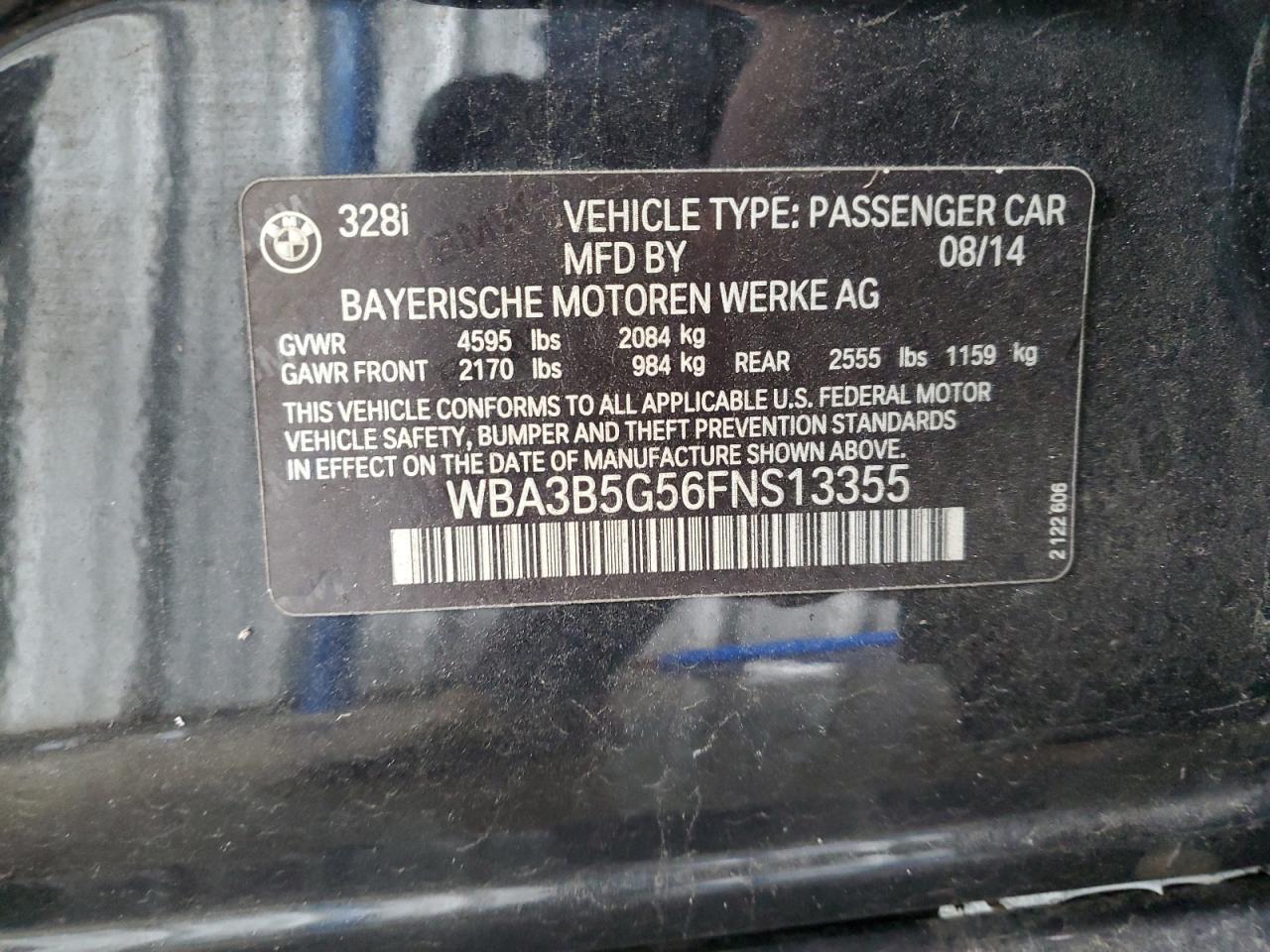 2015 BMW 328 Xi Sulev VIN: WBA3B5G56FNS13355 Lot: 82417425