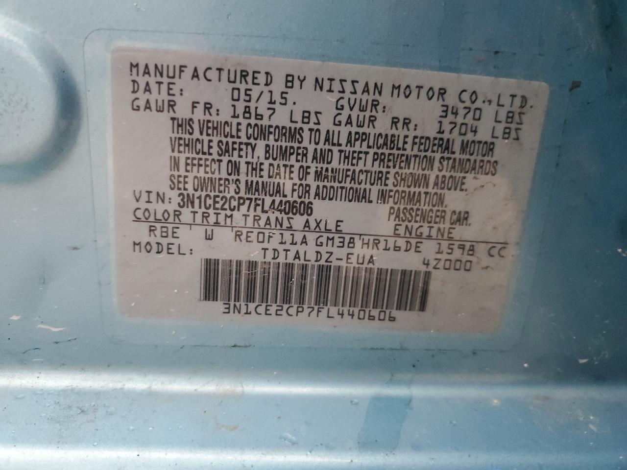 2015 Nissan Versa Note S VIN: 3N1CE2CP7FL440606 Lot: 82268935