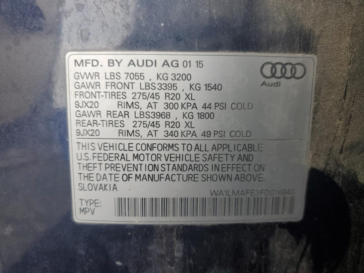 2015 Audi Q7 Tdi Premium Plus VIN: WA1LMAFE3FD014948 Lot: 84758545