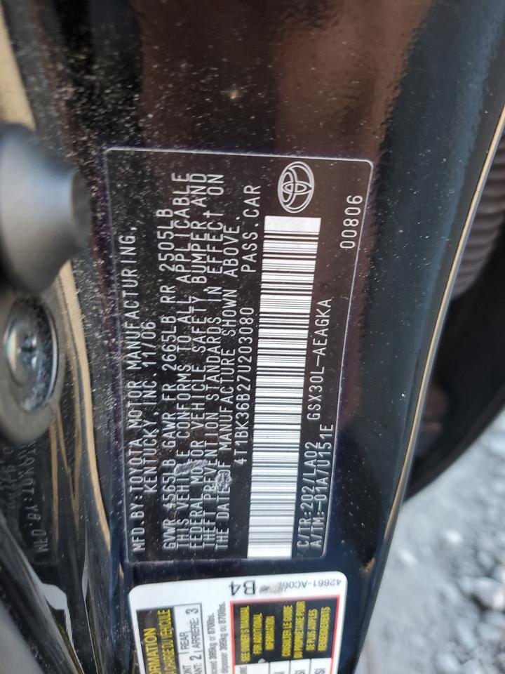 2007 Toyota Avalon Xl VIN: 4T1BK36B27U203080 Lot: 84950145