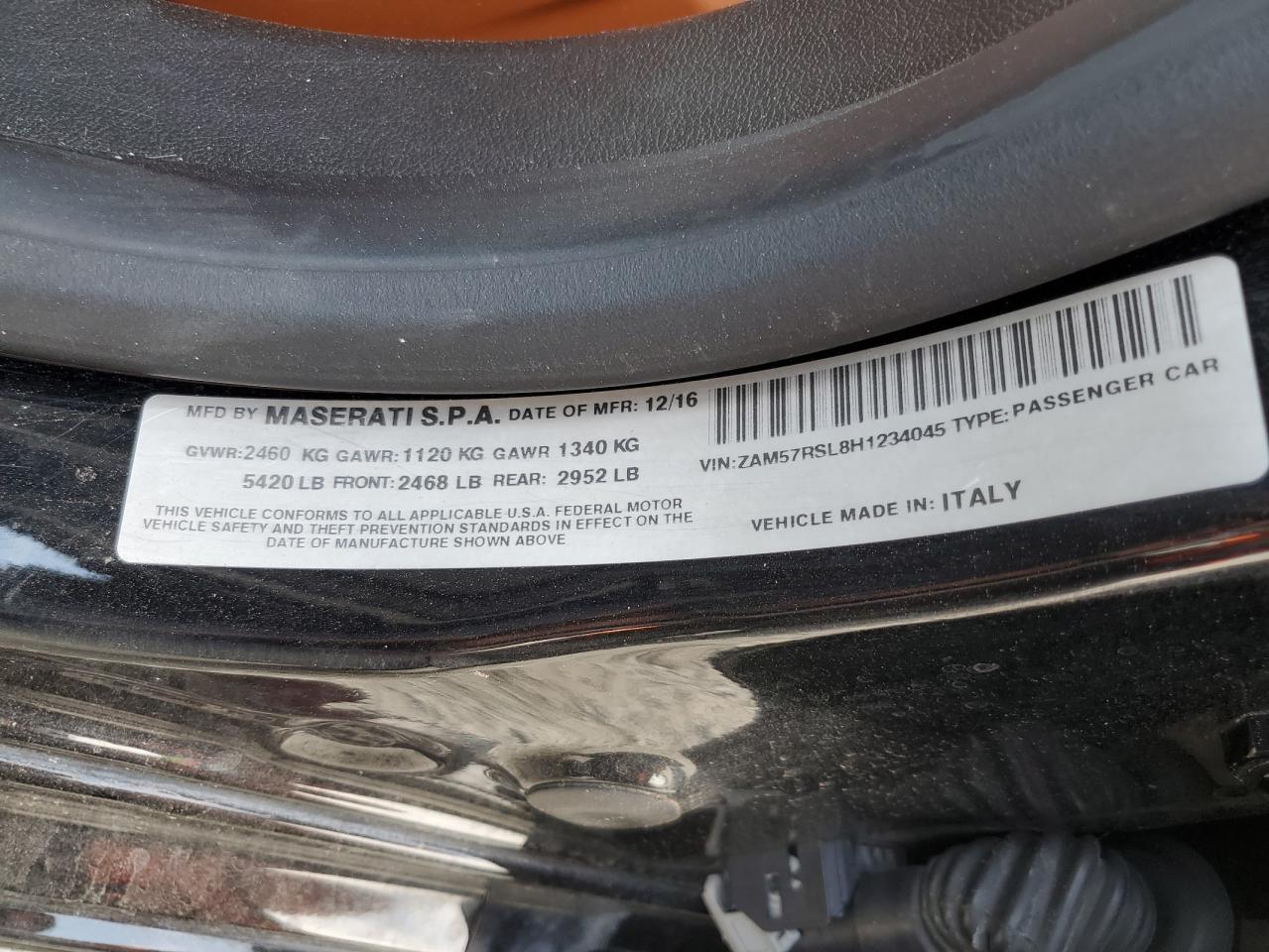 2017 Maserati Ghibli S VIN: ZAM57RSL8H1234045 Lot: 87487545