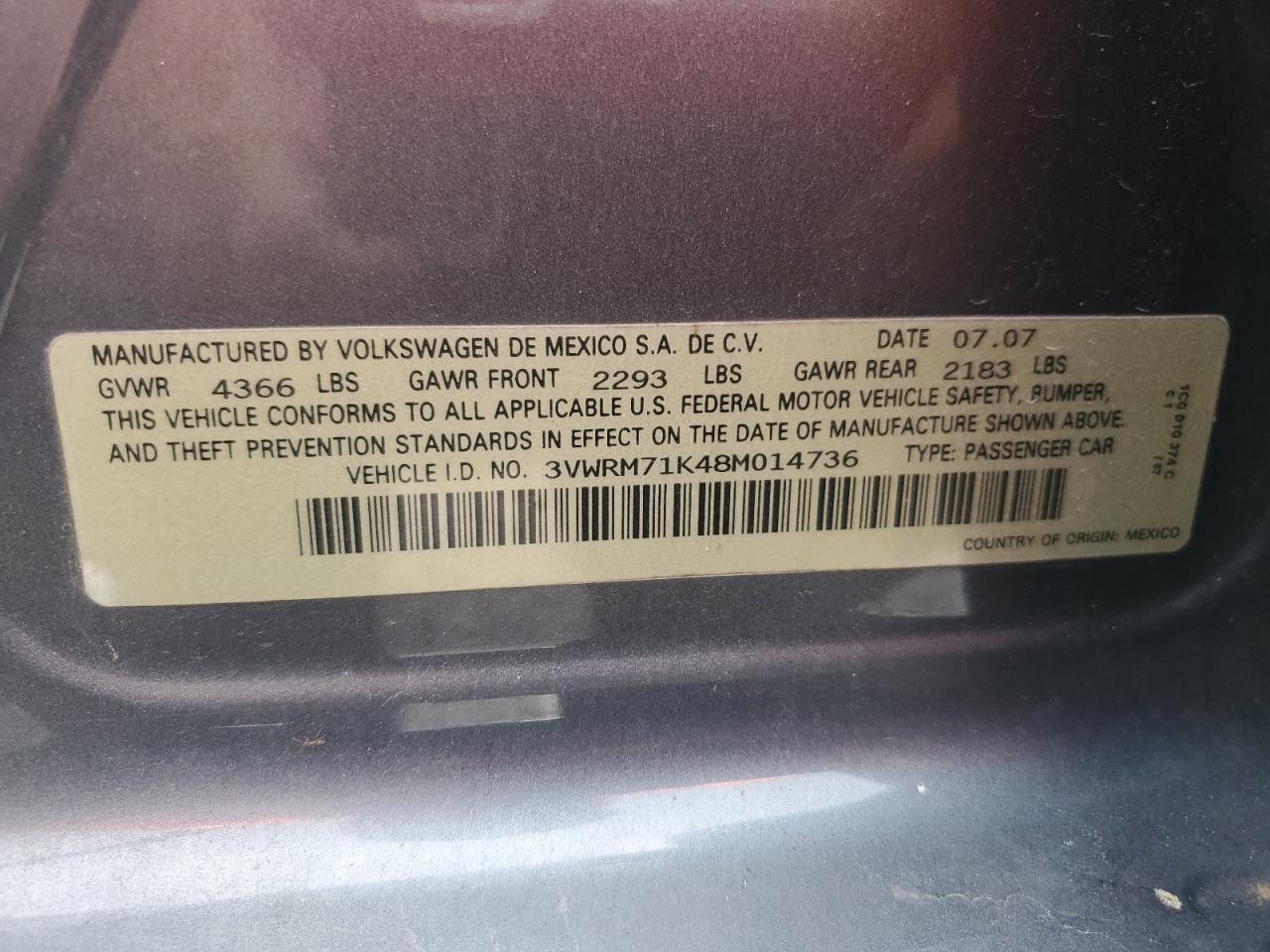 2008 Volkswagen Jetta Se VIN: 3VWRM71K48M014736 Lot: 85506915