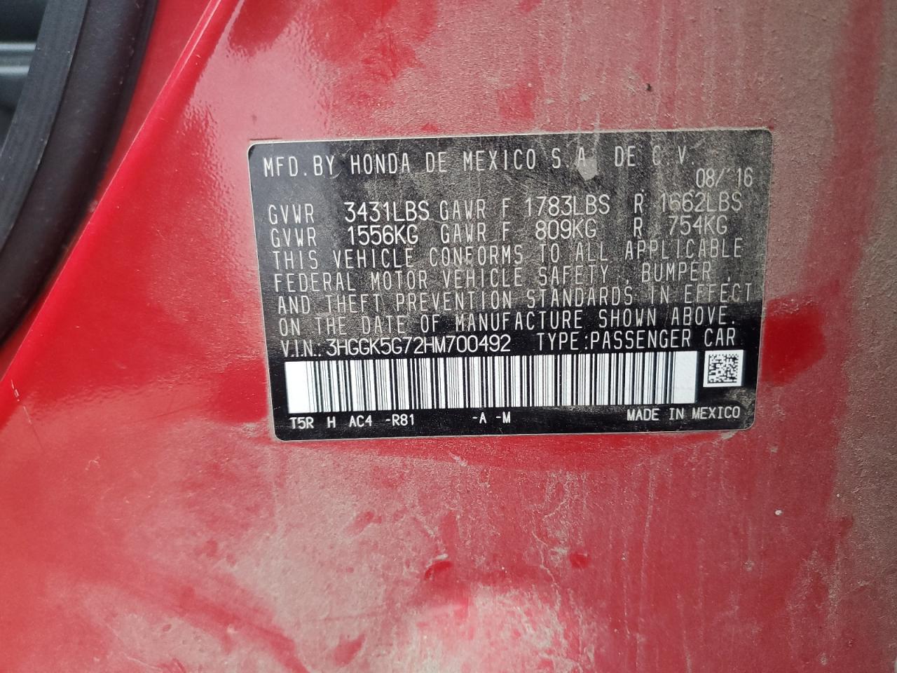 2017 Honda Fit Ex VIN: 3HGGK5G72HM700492 Lot: 85535485