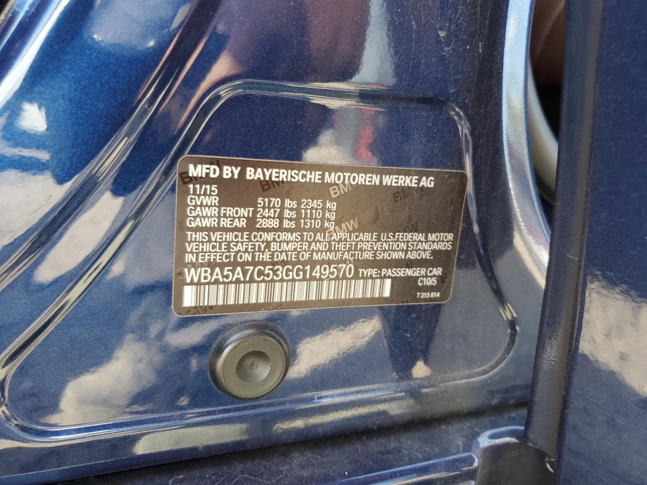 2016 BMW 528 Xi VIN: WBA5A7C53GG149570 Lot: 85200545