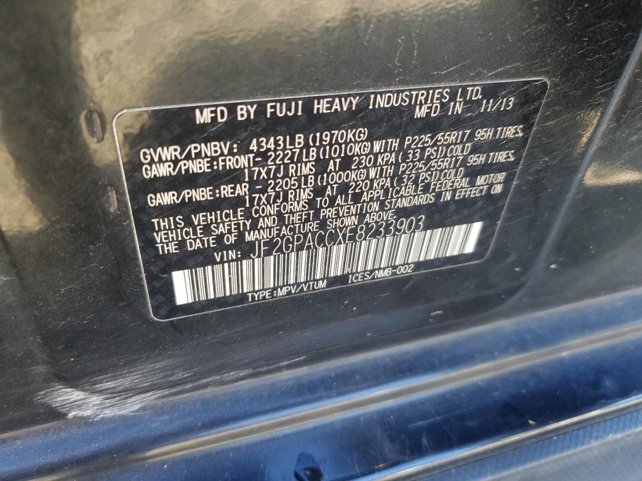 2014 Subaru Xv Crosstrek 2.0 Premium VIN: JF2GPACCXE8233903 Lot: 87227375