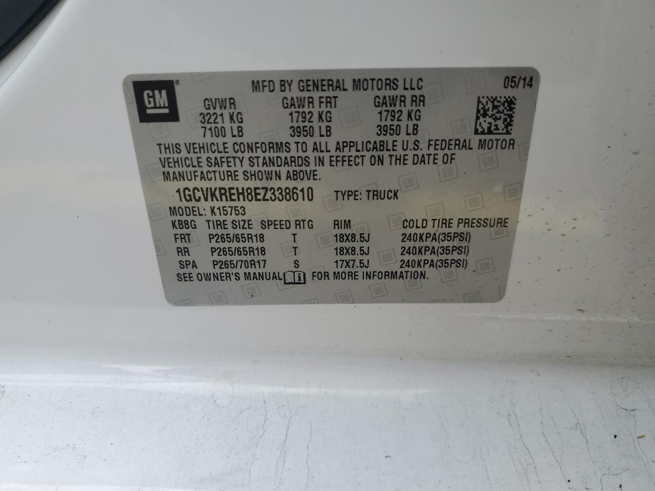 2014 Chevrolet Silverado K1500 Lt VIN: 1GCVKREH8EZ338610 Lot: 90642465