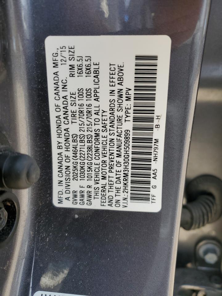 2016 Honda Cr-V Lx VIN: 2HKRM3H30GH509899 Lot: 89544705