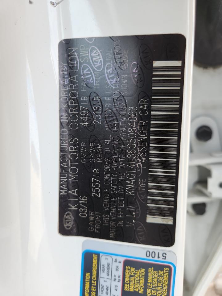 2016 Kia Optima Lx VIN: KNAGT4L36G5084063 Lot: 85535365