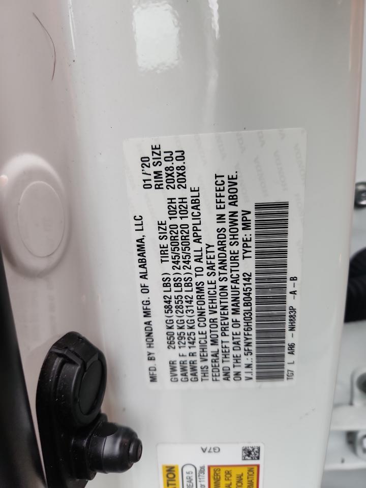 2020 Honda Pilot Elite VIN: 5FNYF6H03LB045142 Lot: 84619835
