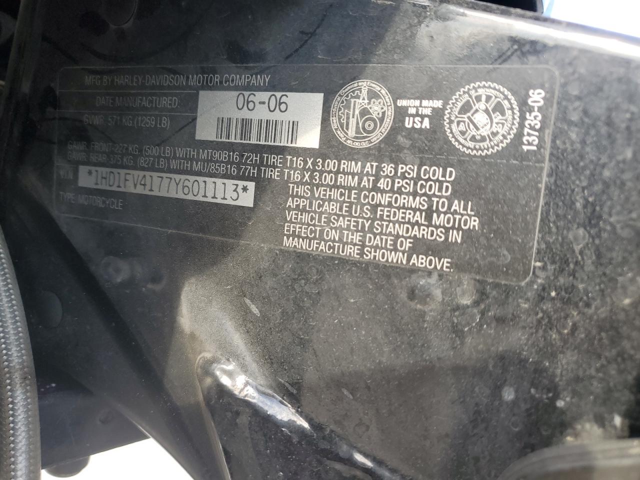 2007 Harley-Davidson Flht VIN: 1HD1FV4177Y601113 Lot: 87080445