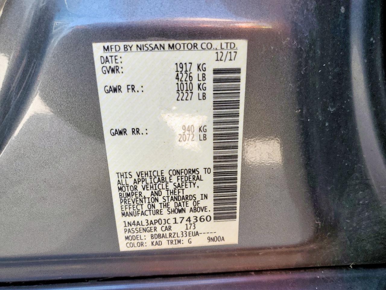 2018 Nissan Altima 2.5 VIN: 1N4AL3AP0JC174360 Lot: 86547685