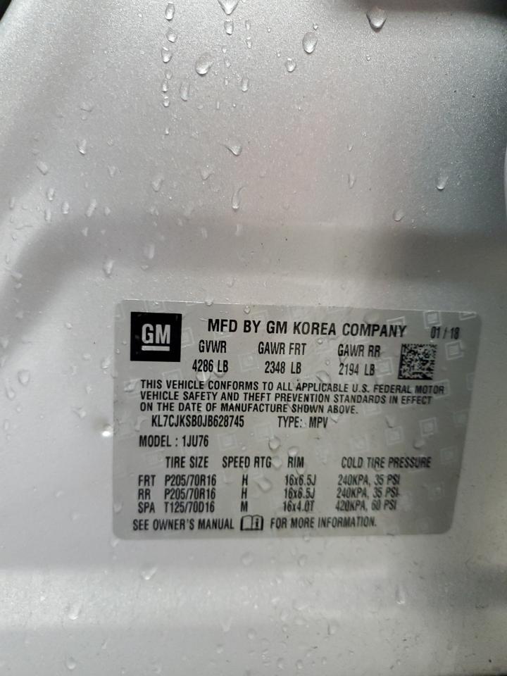 2018 Chevrolet Trax Ls VIN: KL7CJKSB0JB628745 Lot: 90074825