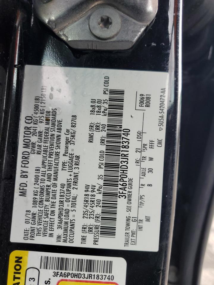 2018 Ford Fusion Se VIN: 3FA6P0HD3JR183740 Lot: 86692905