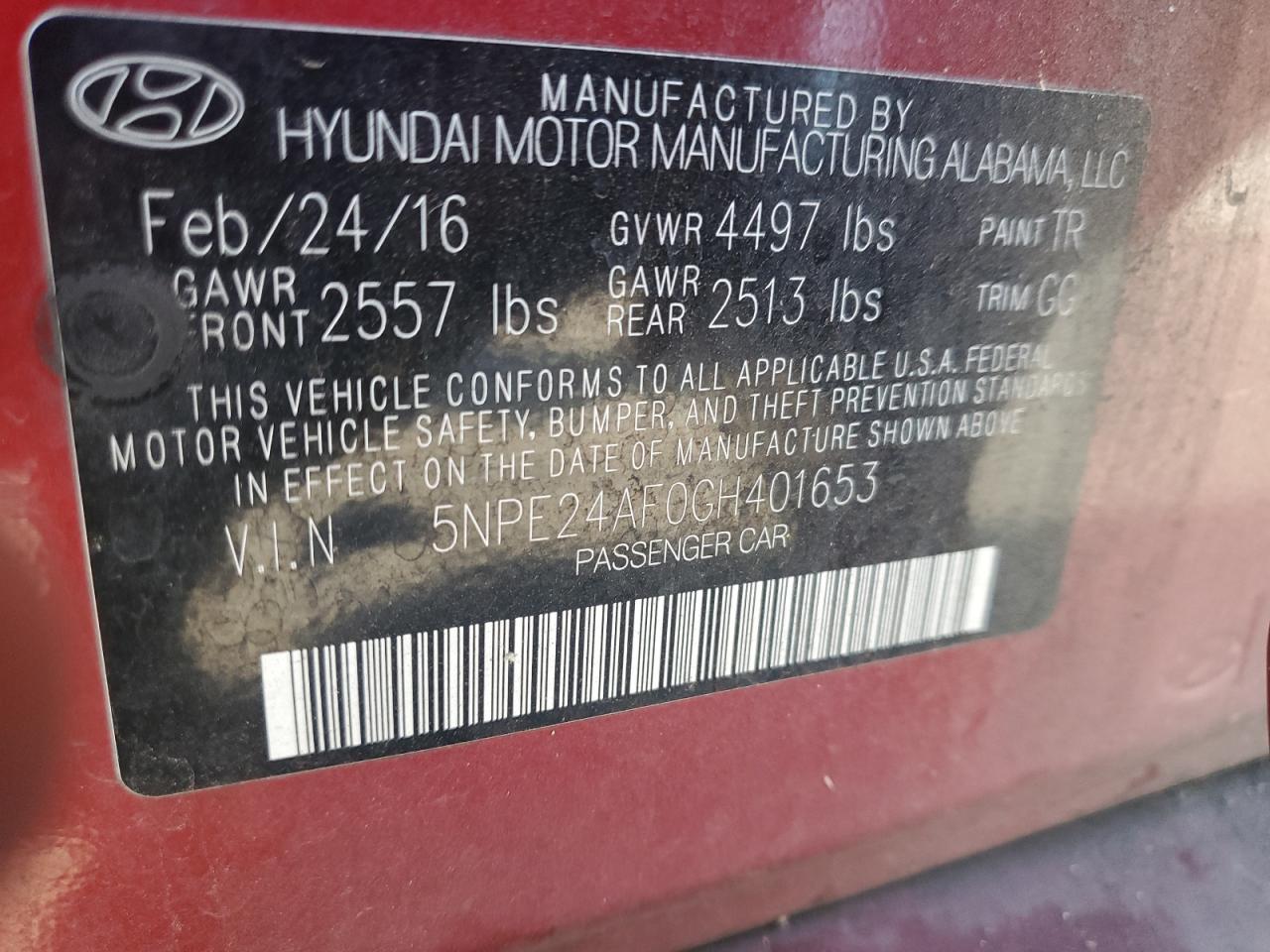 2016 Hyundai Sonata Se VIN: 5NPE24AF0GH401653 Lot: 82230515