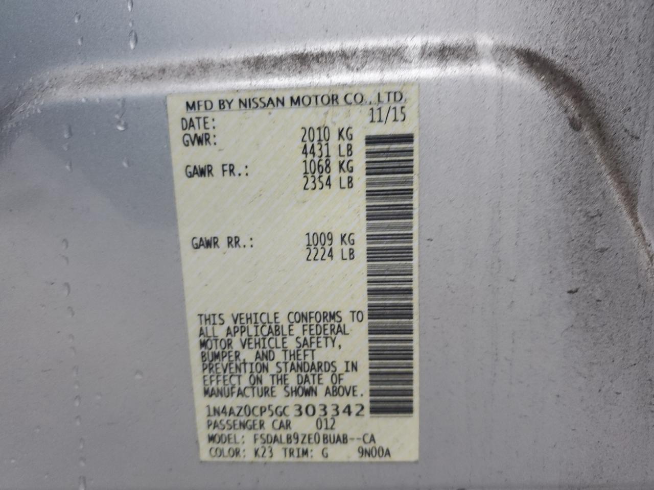 2016 Nissan Leaf S VIN: 1N4AZ0CP5GC303342 Lot: 82490935