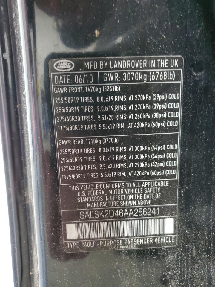 2010 Land Rover Range Rover Sport Lux VIN: SALSK2D46AA256241 Lot: 82678955