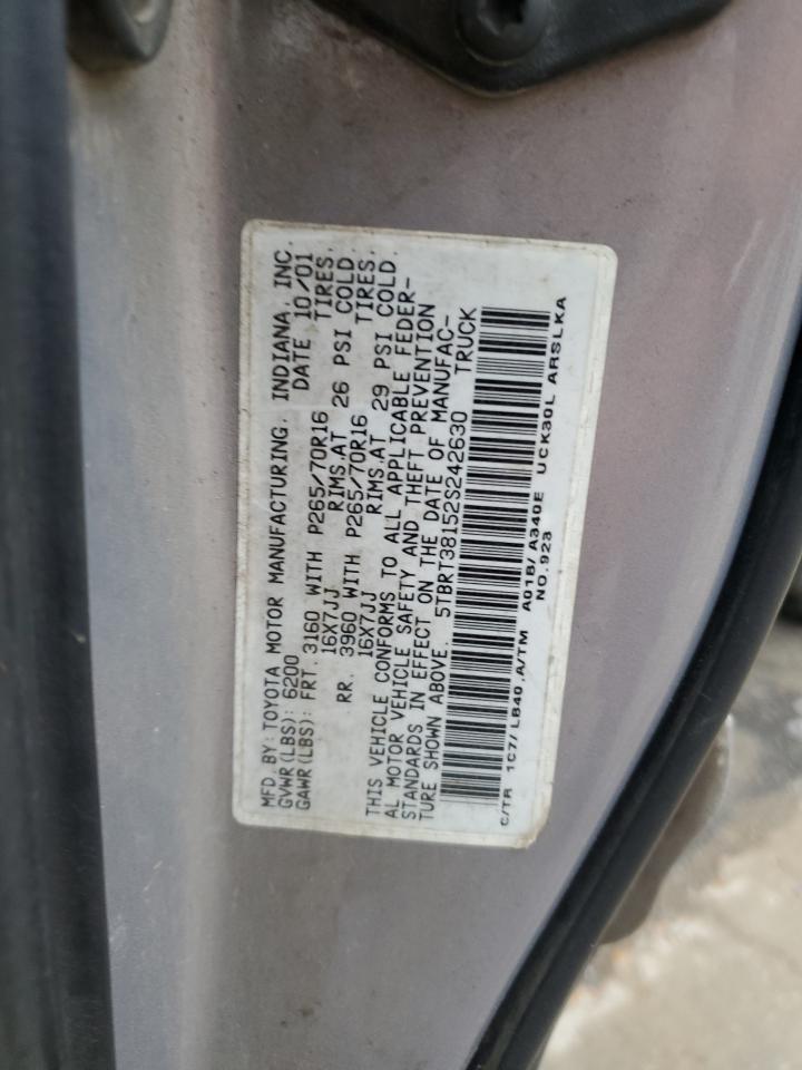 2002 Toyota Tundra Access Cab Limited VIN: 5TBRT38152S242630 Lot: 89933355