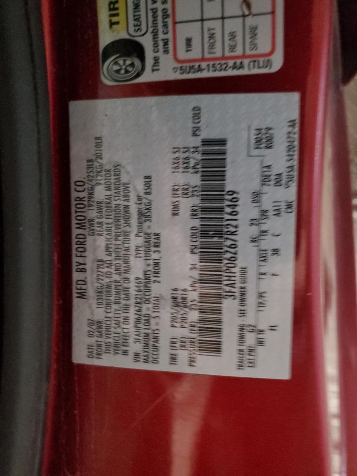2007 Ford Fusion S VIN: 3FAHP06Z67R216469 Lot: 86298765