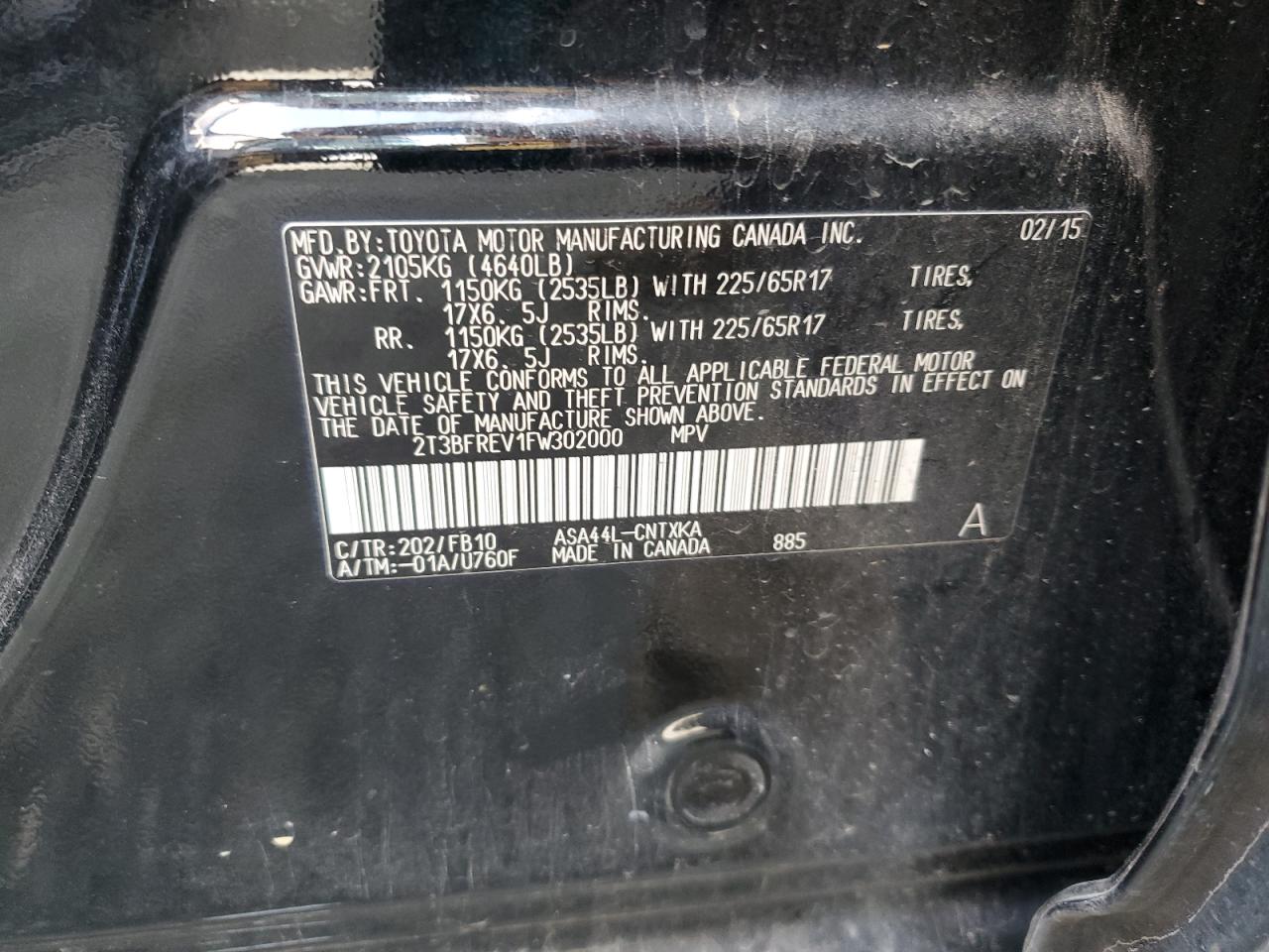 2015 Toyota Rav4 Le VIN: 2T3BFREV1FW302000 Lot: 82208465