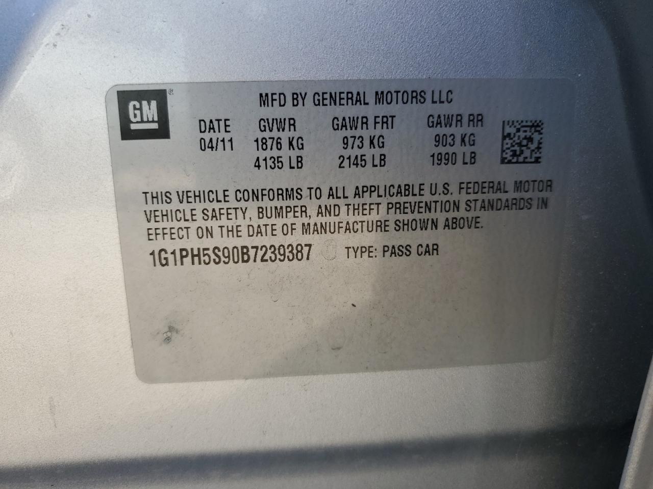 2011 Chevrolet Cruze Ltz VIN: 1G1PH5S90B7239387 Lot: 84657345