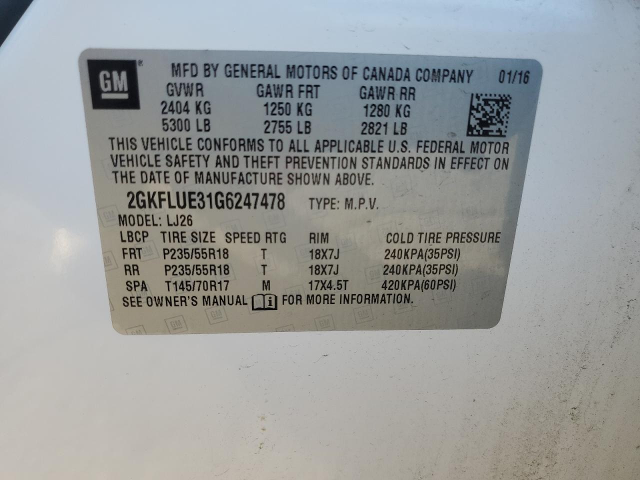 2016 GMC Terrain Slt VIN: 2GKFLUE31G6247478 Lot: 83873595