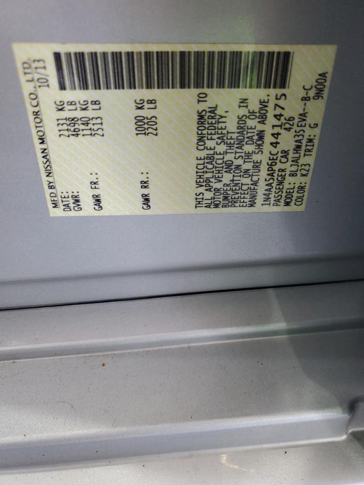 2014 Nissan Maxima S VIN: 1N4AA5AP6EC441475 Lot: 87039385