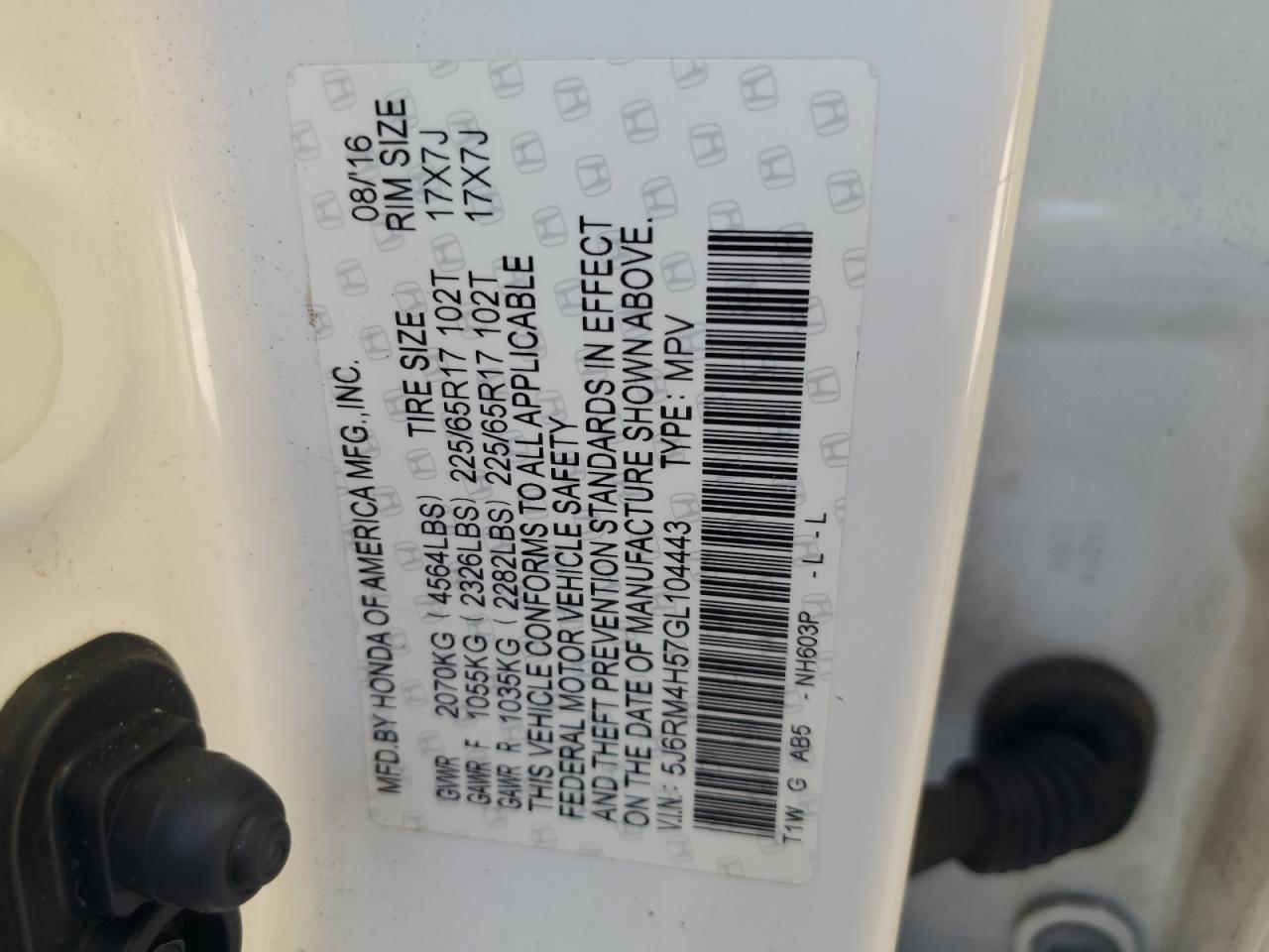 2016 Honda Cr-V Ex VIN: 5J6RM4H57GL104443 Lot: 81883105