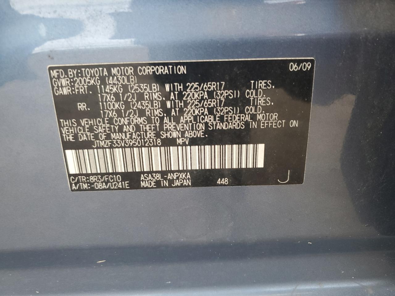 2009 Toyota Rav4 VIN: JTMZF33V395012318 Lot: 85591735