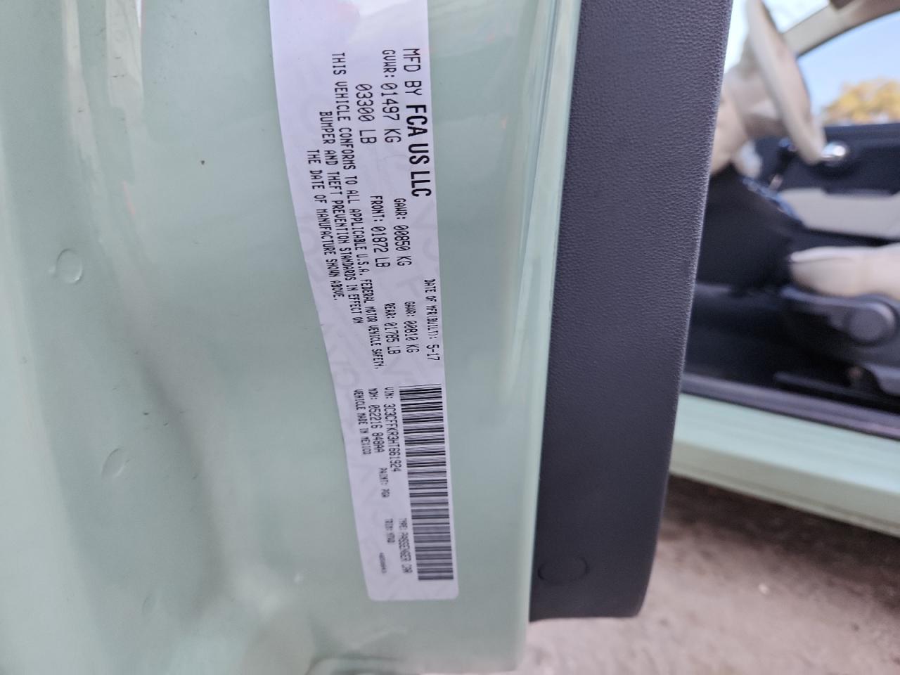 2017 Fiat 500 Pop VIN: 3C3CFFKR3HT661924 Lot: 86786785