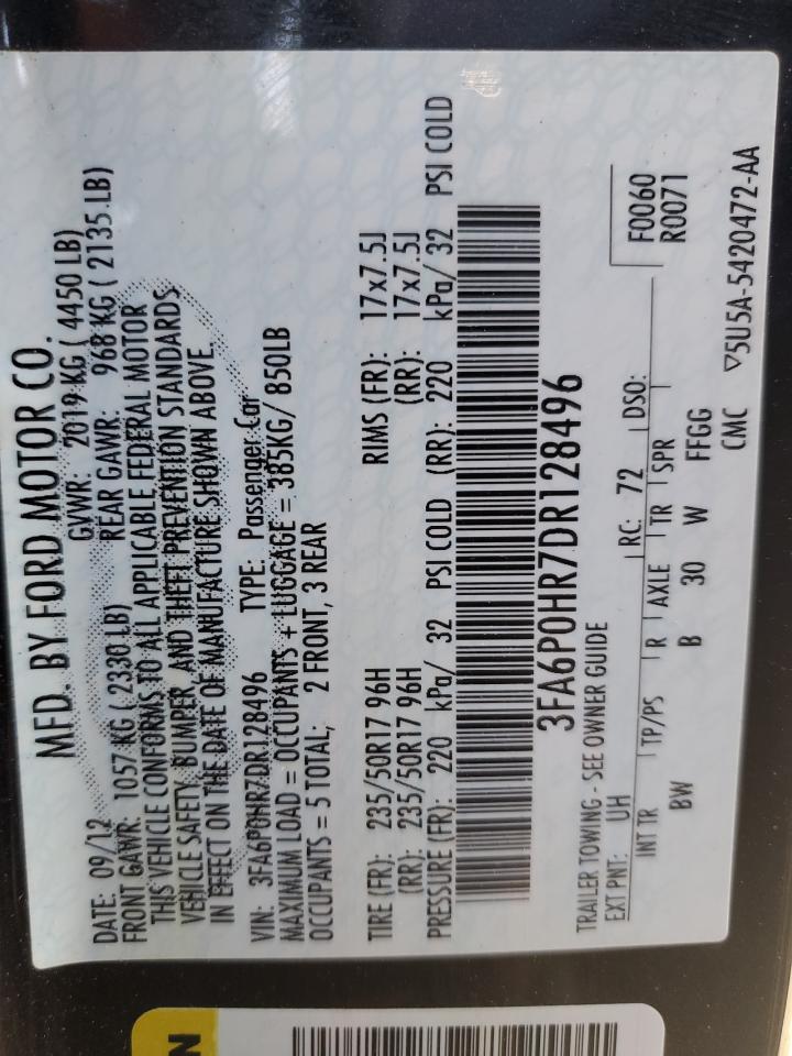 2013 Ford Fusion Se VIN: 3FA6P0HR7DR128496 Lot: 85338575