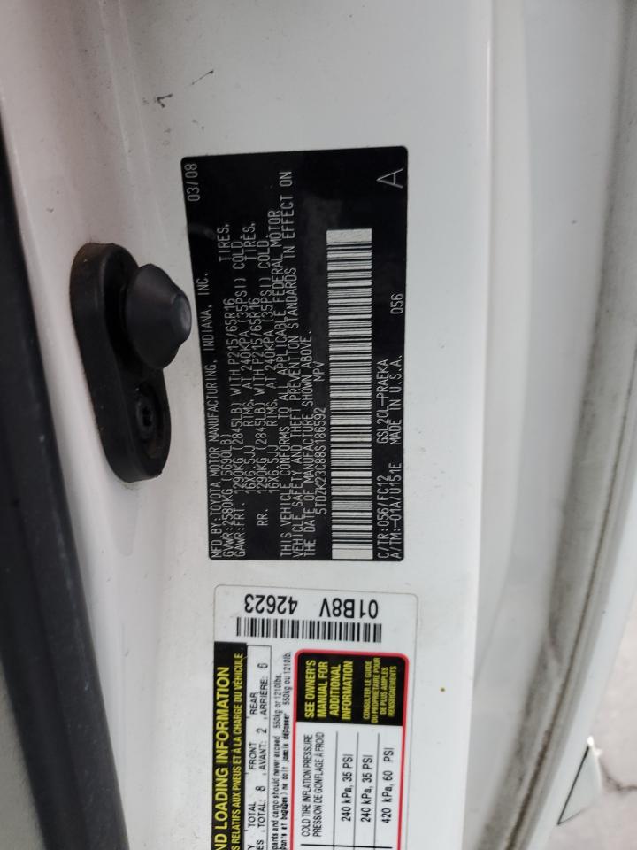 2008 Toyota Sienna Ce VIN: 5TDZK23C88S186592 Lot: 96370325