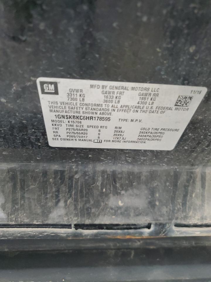 2017 Chevrolet Tahoe K1500 Lt VIN: 1GNSKBKC6HR178595 Lot: 90313545